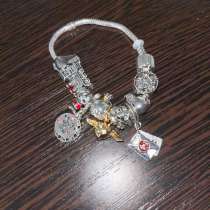 Серебристый шарм-браслет с подвесками (Пандора-стиль), в Саратове