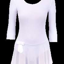 Купальник гимнастический AA-181, рукав 3/4, юбка сетка, хлопок, белый (28-34), в Сочи