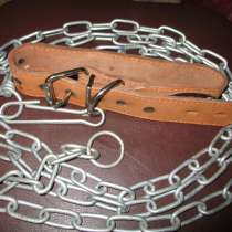 Новые кожаный ошейник, цепь для сторожевой собаки, в Москве