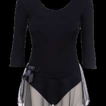 Купальник гимнастический AA-181, рукав 3/4, юбка сетка, хлопок, черный (36-42), в Сочи
